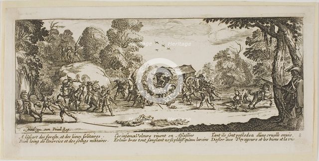 Attack on a Coach, plate eight from The Large Miseries of War, n.d. Creator: Gerard van Schagen.