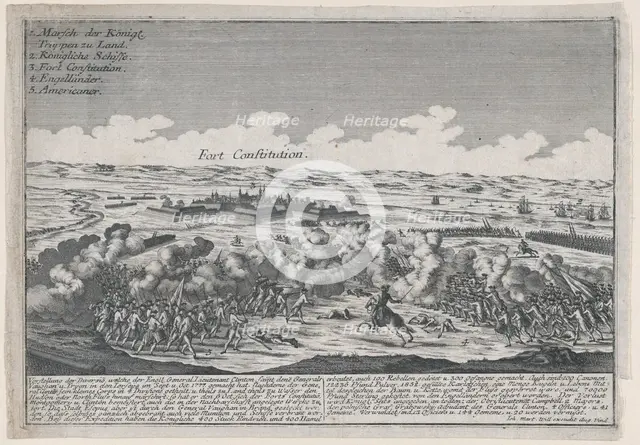 Attack on Fort Constitution, October 7, 1777. Creator: Johann Martin Will.