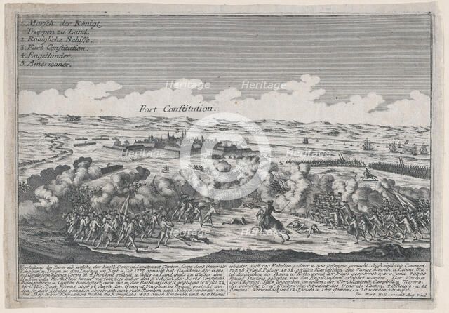 Attack on Fort Constitution, October 7, 1777. Creator: Johann Martin Will.