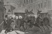 Attack on General Prim (1814-1870) in calle del Turco (Turk Street) Madrid on 27 Dec 1870 (1871). Creator: Unknown