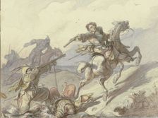 Attack on knights, 1837. Creator: Friedrich Dietz
