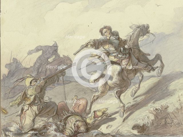 Attack on knights, 1837. Creator: Friedrich Dietz.