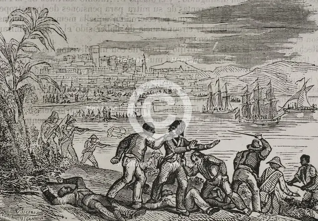 Attack on Puerto Rico, Anglo-Spanish War, 1797, (1851).   Creator: Villegas.