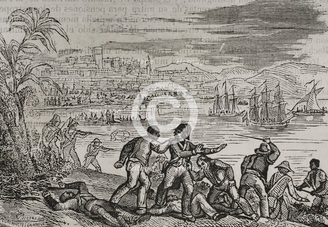 Attack on Puerto Rico, Anglo-Spanish War, 1797, (1851).   Creator: Villegas.