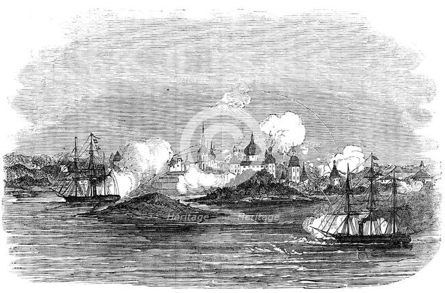 Attack on the town of Novitska, in the White Sea, by the "Miranda" and "Brisk", 1854. Creator: Unknown.
