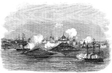 Attack on the town of Novitska, in the White Sea, by the "Miranda" and "Brisk", 1854. Creator: Unknown