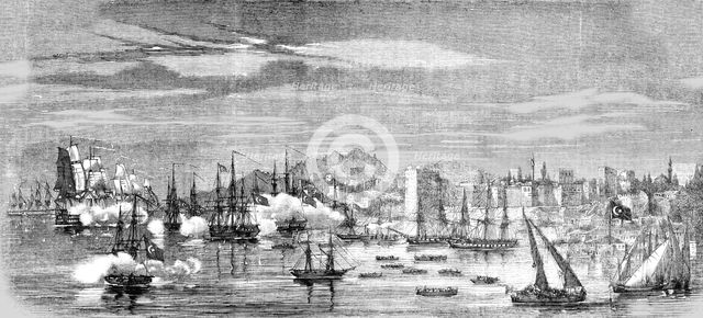 'Attack on the Turkish Flotilla by the Russian Fleet, at Sinope 1853', 1854. Creator: Unknown.