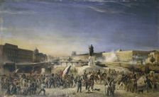 Attack on the Louvre, July 29, 1830, seen from the Pont-Neuf, 1830. Creator: Unknown