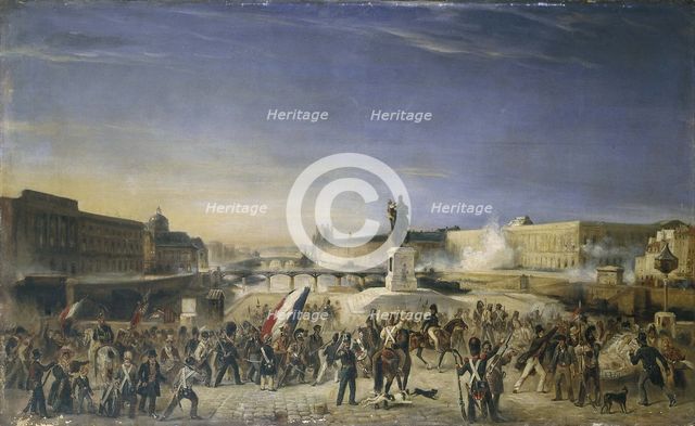 Attack on the Louvre, July 29, 1830, seen from the Pont-Neuf, 1830. Creator: Unknown.