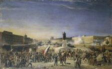 Attack on the Louvre, July 29, 1830, seen from the Pont-Neuf, 1830. Creator: Unknown