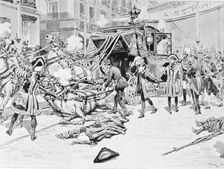 Attack against Alfonso XIII, King of Spain (1886-1941). the day of his wedding, engraving of L'Il…