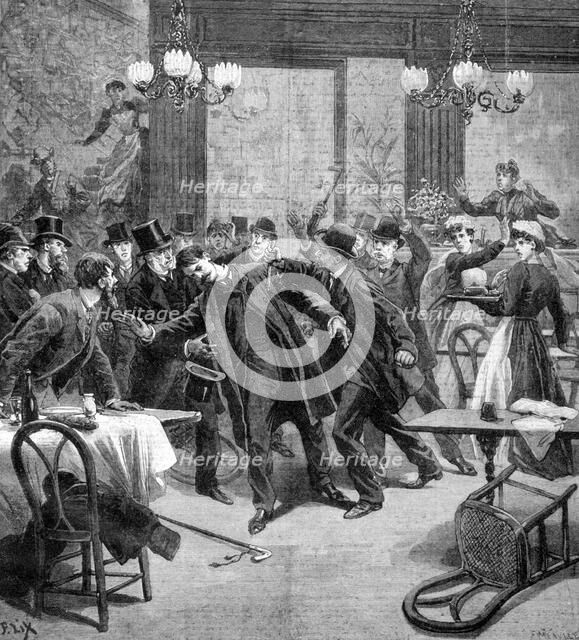 Attack against M Georgewitch, minister of Serbia in Paris 1893. Creator: Frederic Lix.