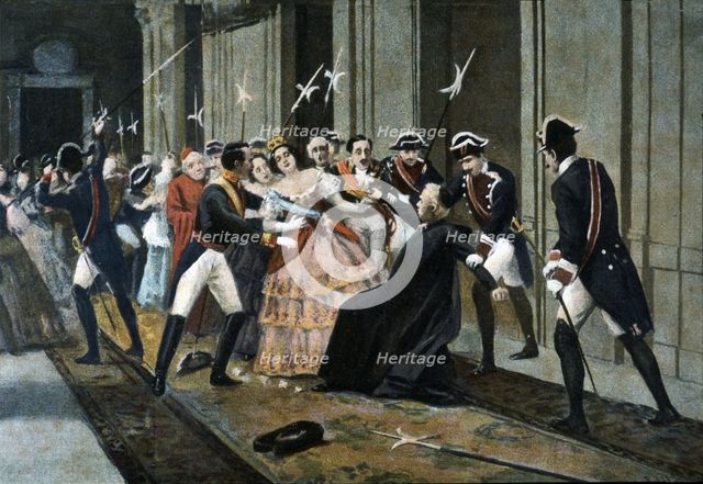 Attack against Queen Isabella II by the priest Merino on February 2, 1852. Creator: Bejar Novella, Pablo (1869-1920).