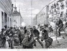 Attack in Madrid against King Alphonse XII. 25 Oct. 1878, engraving in the Illustration