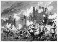 Attack upon Saint Thomas's Tower by the Duke of Suffolk, 1554 (1840).Artist: George Cruikshank