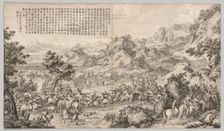 Attacking the Camp at Gatan Ola: from Battle Scenes of the Quelling of Rebellions..., c. 1765-1774. Creator: Giuseppe Castiglione (Italian, 1688-1766)