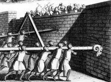 Attacking walls with battering rams, c1800