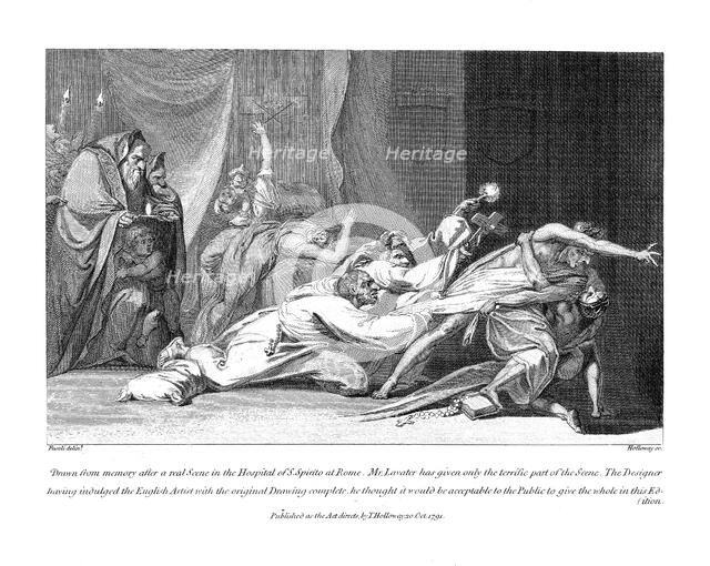 Attempt to exorcise evil spirits possessing a patient in San Spirito Hospital, Rome, 1792. Artist: Henry Fuseli