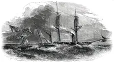 Attempt of a Brazilian Slaver to run down H. M. S. V. Phoenix, on the Coast of Africa, 1850. Creator: Smyth