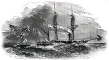 Attempt of a Brazilian Slaver to run down H. M. S. V. Phoenix, on the Coast of Africa, 1850. Creator: Smyth