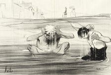 Attention, Gargouillet, v'là le bourgeois qui passe..., 1842. Creator: Honore Daumier