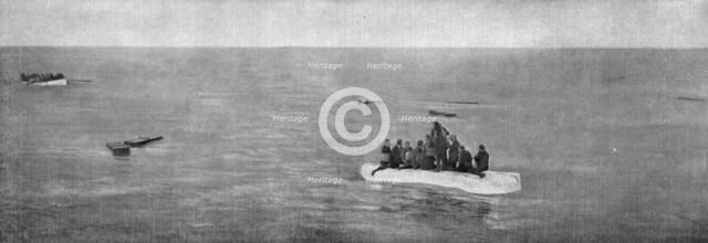 'Attendant des secoure ou la mort; Les radeaux et les embarcations du Sussex entourant le paquebot p Creator: Unknown.