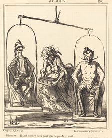 Attendez... il faut encore ceci pour que le poids y soit, 1866. Creator: Honore Daumier