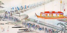 Attending a Festival: crossing a pontoon bridge to the sacred site. Creator: Japanese School (19th century)