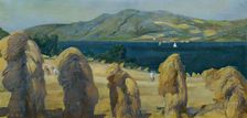 Attersee landscape with haystacks, 1904. Creator: Anton Josef von Kenner