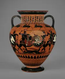 Attic Black-Figure Neck Amphora, about 540 BC. Creators: Painter of London B 174, Workshop of Exekias