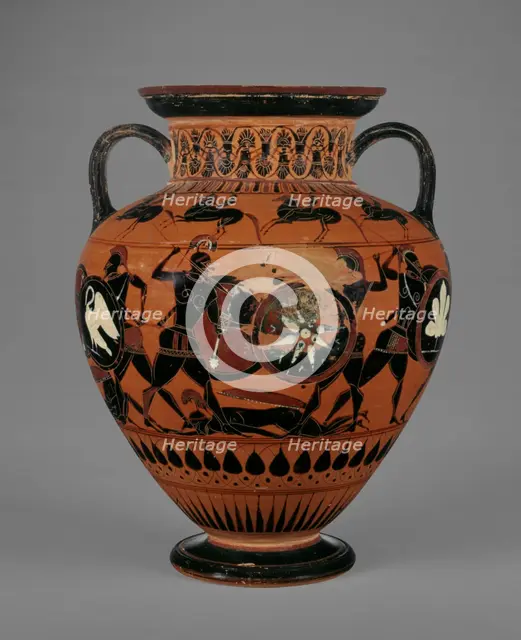 Attic Black-Figure Neck Amphora, about 540 BC. Creators: Painter of London B 174, Workshop of Exekias.