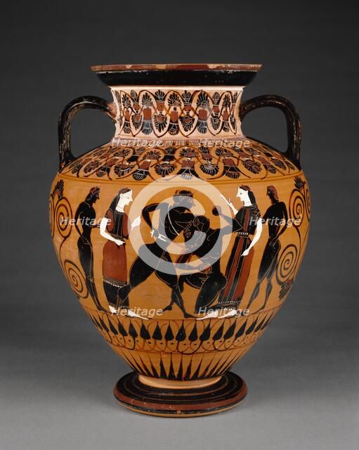 Attic Black-Figure Neck Amphora, about 550 BC. Creator: Workshop of Exekias.