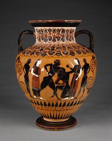 Attic Black-Figure Neck Amphora, about 550 BC. Creator: Workshop of Exekias