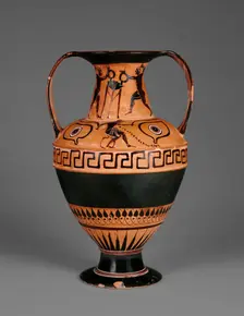 Attic Black-Figure Nikosthenic Amphora with Boxers, about 520 BC. Creators: Painter N, Nikosthenes