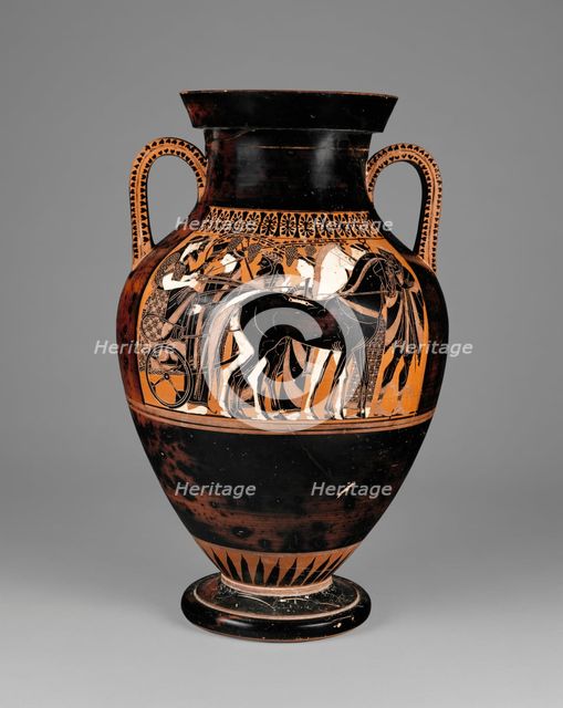 Attic Black-Figure Amphora, 550-530 BC. Creators: Painter of the Vatican Mourner, Exekias.