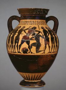 Attic black-figure amphora showing Theseus and the Minotaur on both sides, 6th century BC. Artist: Painter of Berlin 1686