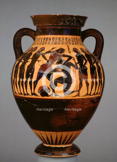 Attic black-figure amphora showing Theseus and the Minotaur on both sides, 6th century BC. Artist: Painter of Berlin 1686.
