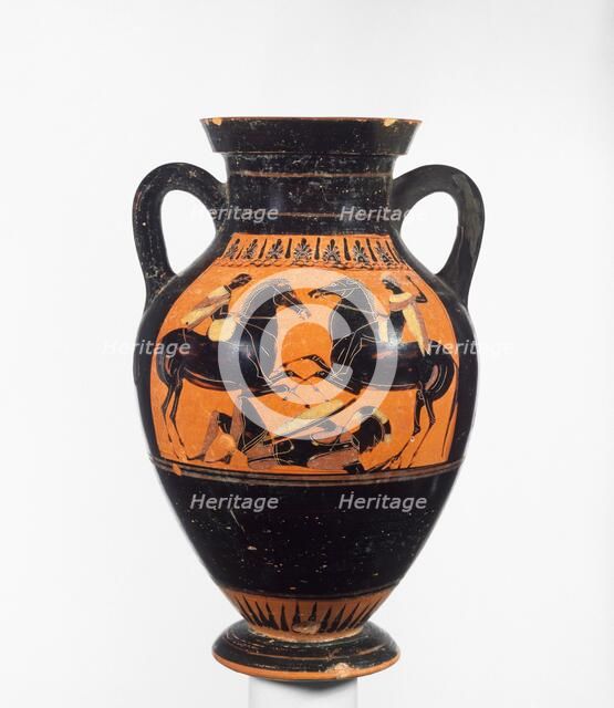 Attic Black-Figure Amphora Type B, about 530-520 BC. Creator: Swing Painter.