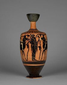 Attic Black-Figure Lekythos, about 500 BC. Creator: Leagros Group