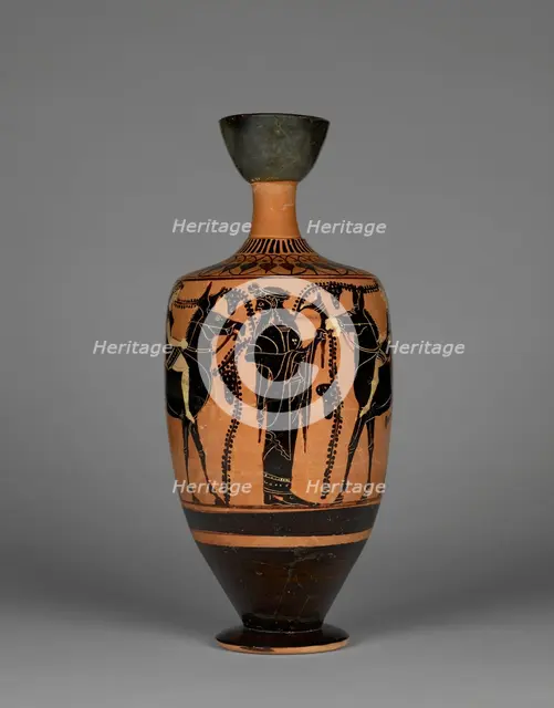 Attic Black-Figure Lekythos, about 500 BC. Creator: Leagros Group.