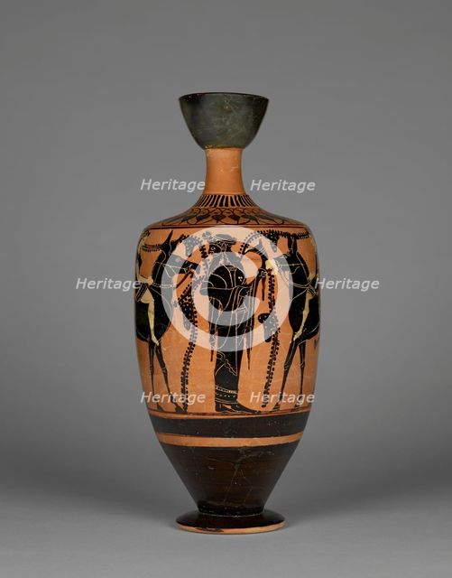 Attic Black-Figure Lekythos, about 500 BC. Creator: Leagros Group.