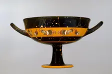 Attic black-figure stemmed band-cup depicting a cock-fight, 550-525BC. Artist: Tleson Painter
