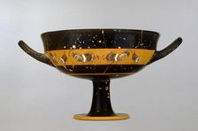 Attic black-figure stemmed band-cup depicting a cock-fight, 550-525BC. Artist: Tleson Painter