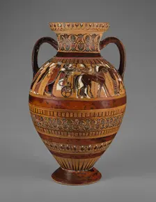 Attic Black-figure with (A) a Wedding Procession and (B) a Combat Scene, 550-545 BC. Creator: Pointed Nose Painter