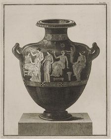 Attic hydria showing Apollo, Eros and the Muses at their toilet, 1766 [-1767]. Creator: Unknown