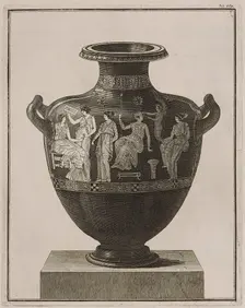Attic hydria showing Apollo, Eros and the Muses at their toilet, 1766 [-1767]. Creator: Unknown
