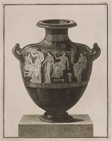 Attic hydria showing Apollo, Eros and the Muses at their toilet, 1766 [-1767]. Creator: Unknown