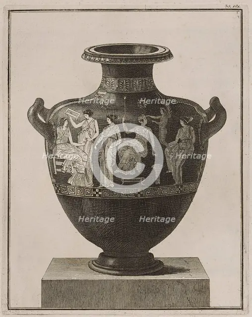 Attic hydria showing Apollo, Eros and the Muses at their toilet, 1766 [-1767].  Creator: Unknown.