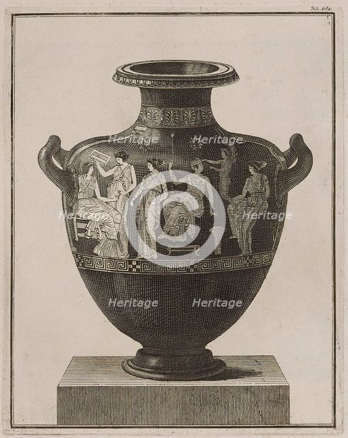 Attic hydria showing Apollo, Eros and the Muses at their toilet, 1766 [-1767].  Creator: Unknown.