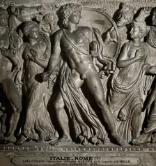Attic sarcophagus depicting Achilles in the Court of King Lycomedes, Greek, c240 (2008). Creator: Unknown